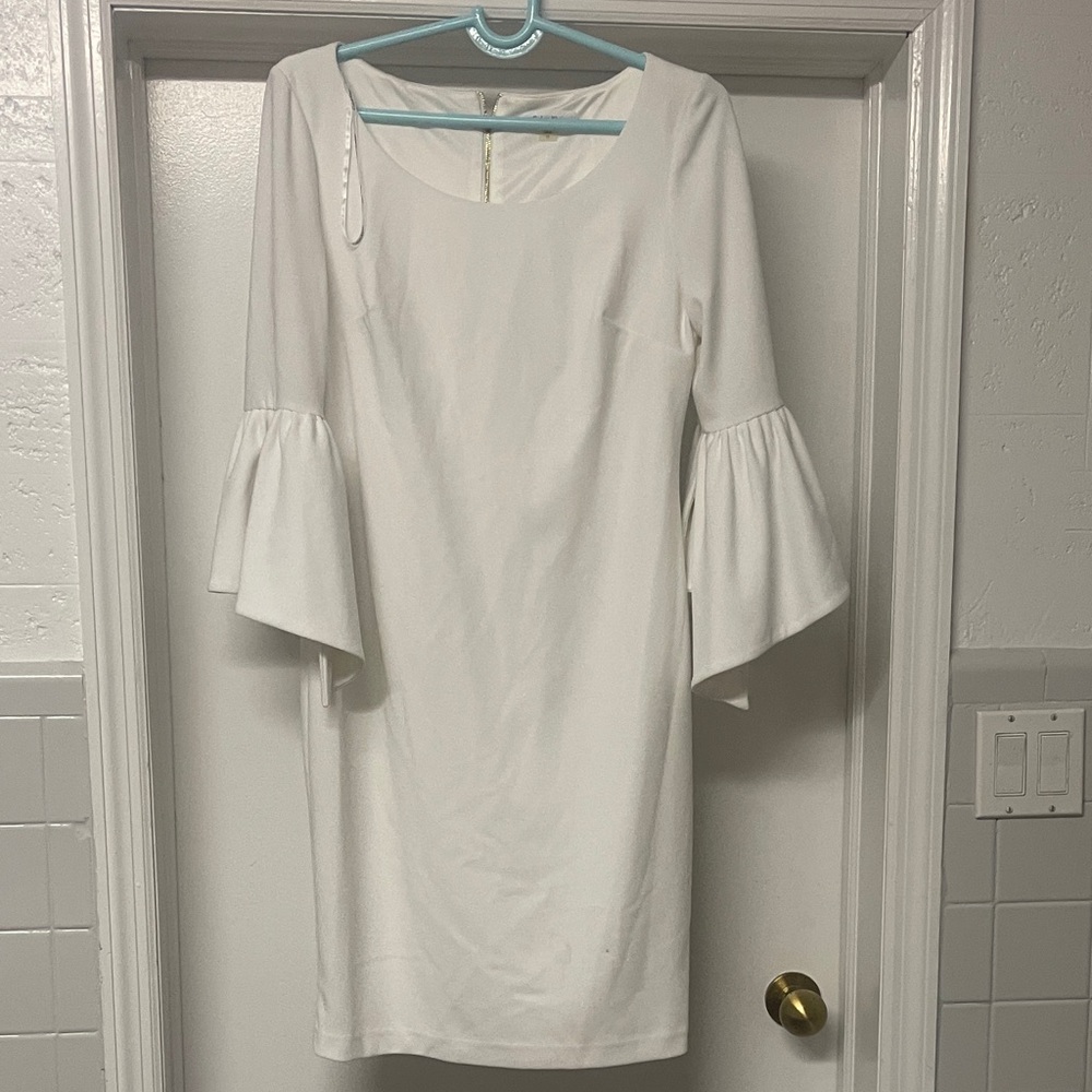 Calvin Klein Elegant White Bell Sleeve Dress